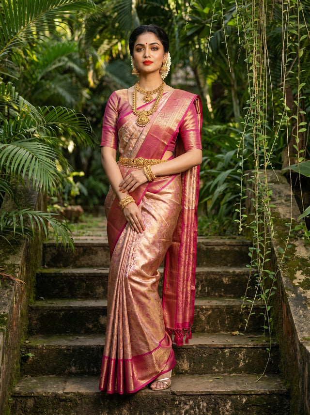 MIMOSA Gajari Kanjivaram Art Silk Saree — Draped Mannequin View