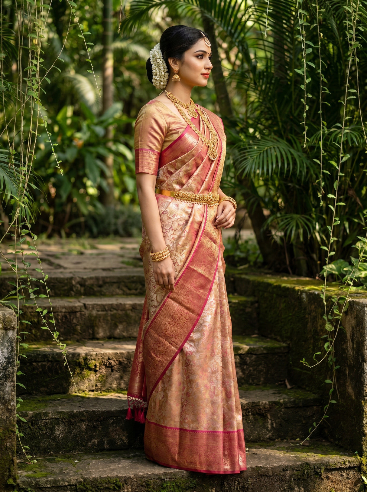 MIMOSA Gajari Kanjivaram Art Silk Saree — Full View on Model