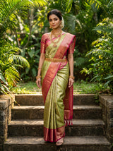 MIMOSA Olive Kanjivaram Art Silk Saree — Draped Mannequin View