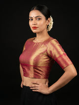MIMOSA Olive Kanjivaram Art Silk Saree — blouse close-up