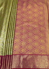 MIMOSA Olive Kanjivaram Art Silk Saree — pallu and zari work detail