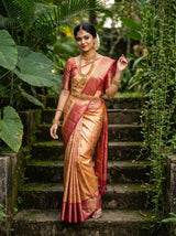 MIMOSA Orange Kanjivaram Art Silk Saree — Draped Mannequin View