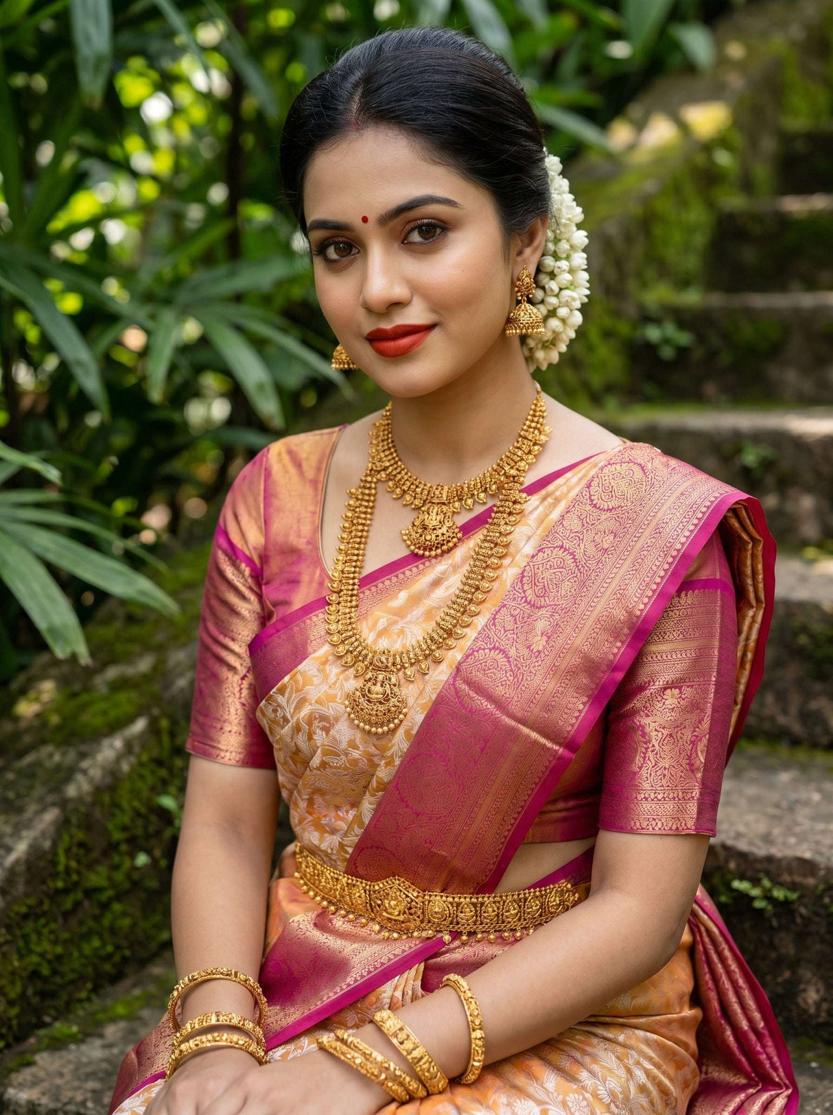 MIMOSA Orange Kanjivaram Art Silk Saree — pose 10 styling detail