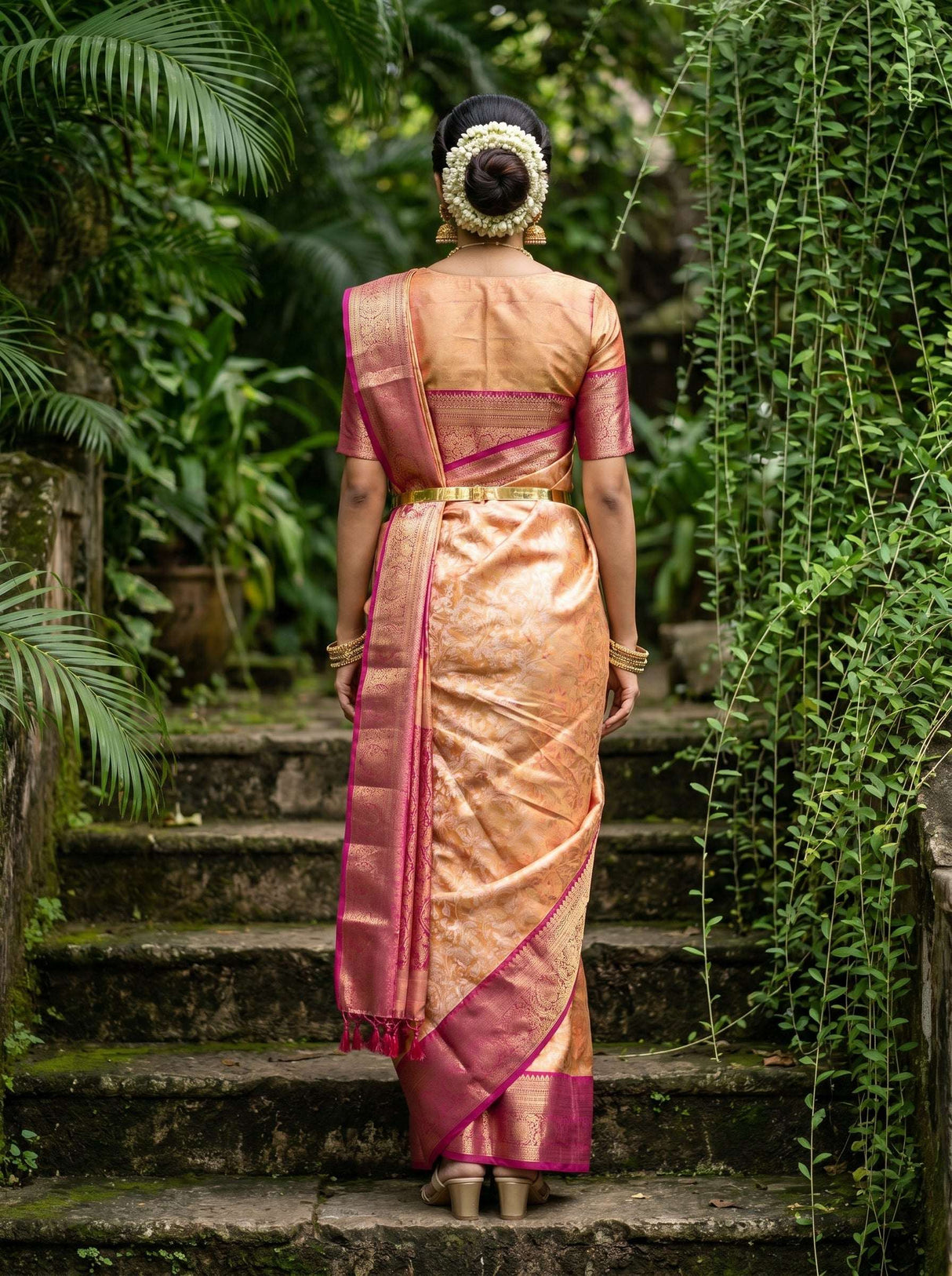 MIMOSA Orange Kanjivaram Art Silk Saree — Unstitched Blouse Piece