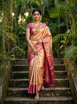 MIMOSA Orange Kanjivaram Art Silk Saree — Full View on Model