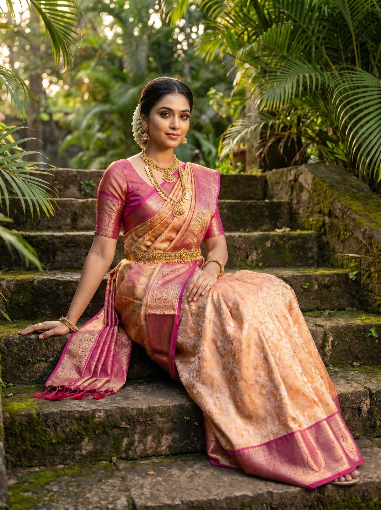 MIMOSA Orange Kanjivaram Art Silk Saree — pose 7 styling detail