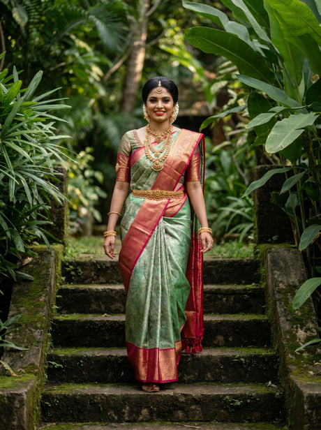 MIMOSA Rama Kanjivaram Art Silk Saree — Unstitched Blouse Piece