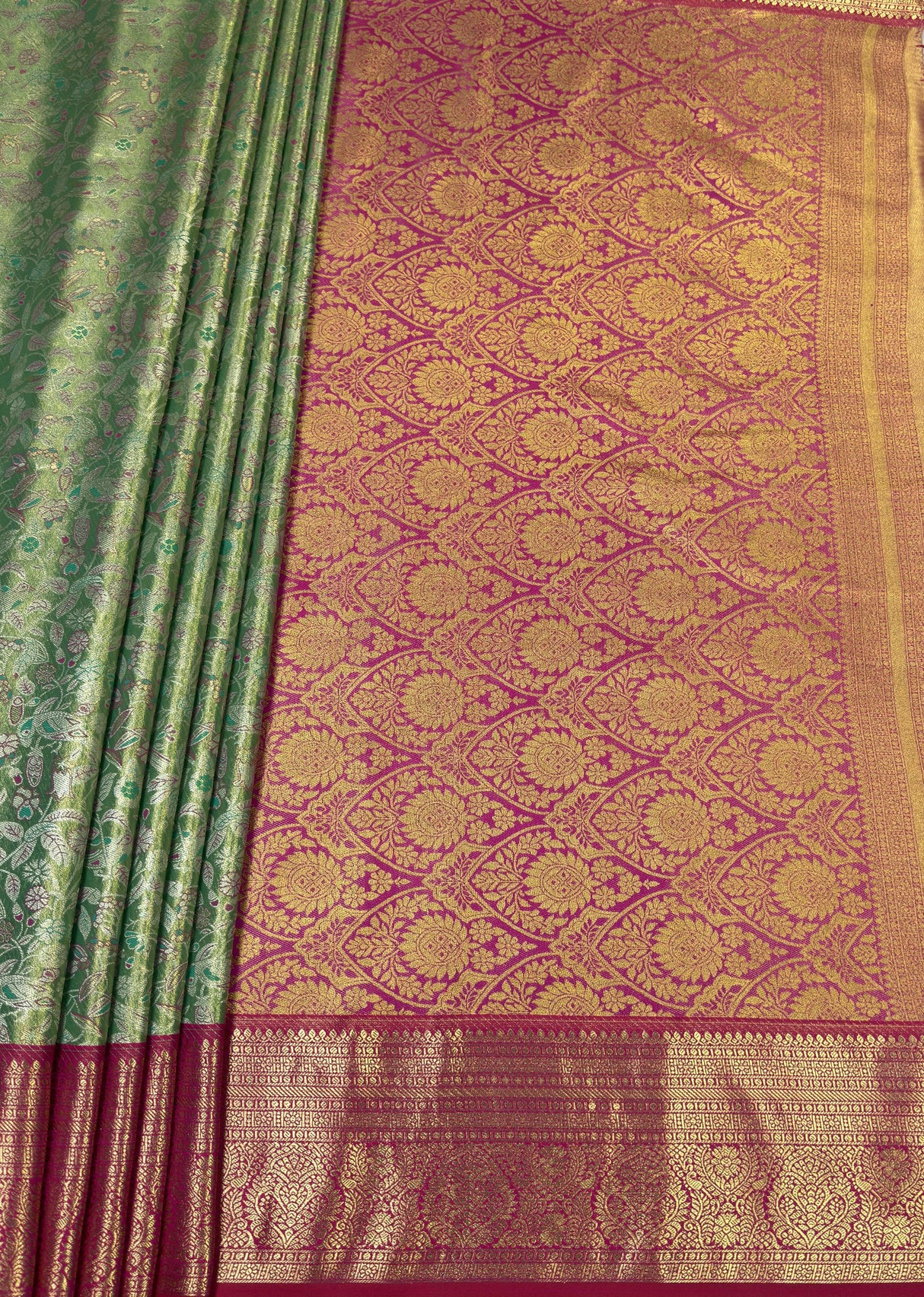 MIMOSA Rama Kanjivaram Art Silk Saree — pallu and zari work detail