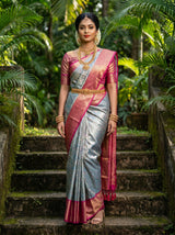 MIMOSA Saffire Kanjivaram Art Silk Saree — Draped Mannequin View