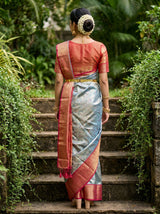 MIMOSA Saffire Kanjivaram Art Silk Saree — Unstitched Blouse Piece