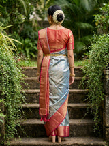 MIMOSA Saffire Kanjivaram Art Silk Saree — Unstitched Blouse Piece