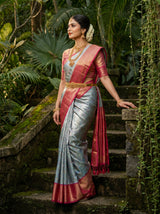 MIMOSA Saffire Kanjivaram Art Silk Saree — Full View on Model