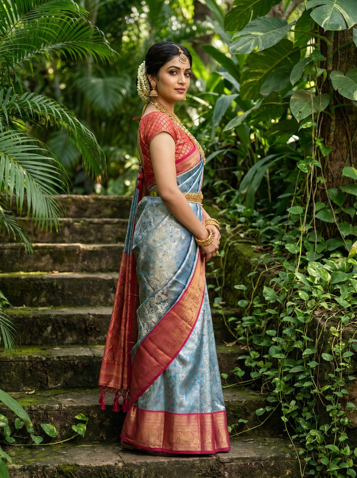 MIMOSA Saffire Kanjivaram Art Silk Saree — pose 9 styling detail