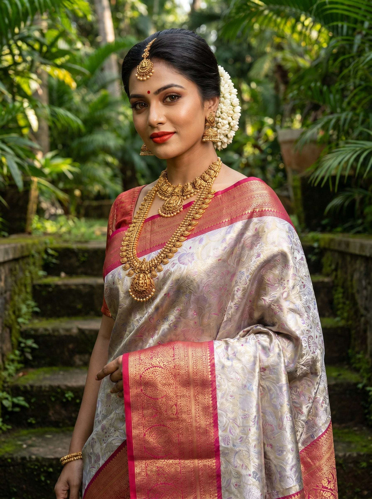 MIMOSA Violet Kanjivaram Art Silk Saree — pose 10 styling detail