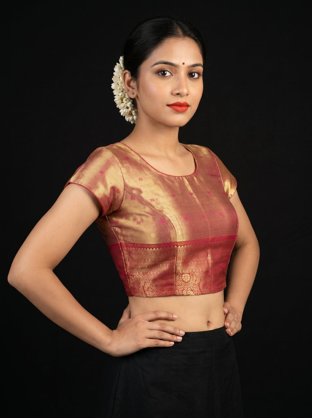 MIMOSA Violet Kanjivaram Art Silk Saree — blouse close-up