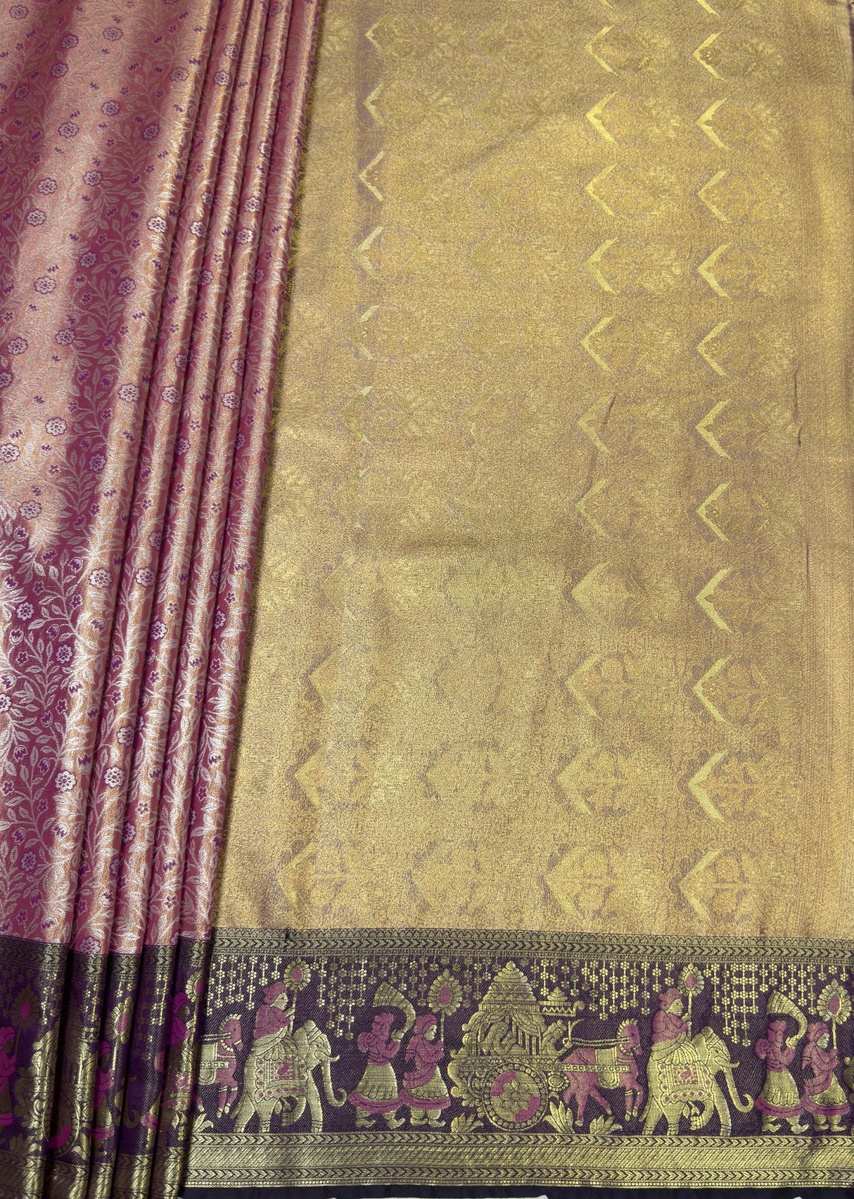 MIMOSA Gajari Kanjivaram Art Silk Saree — pallu and zari work detail