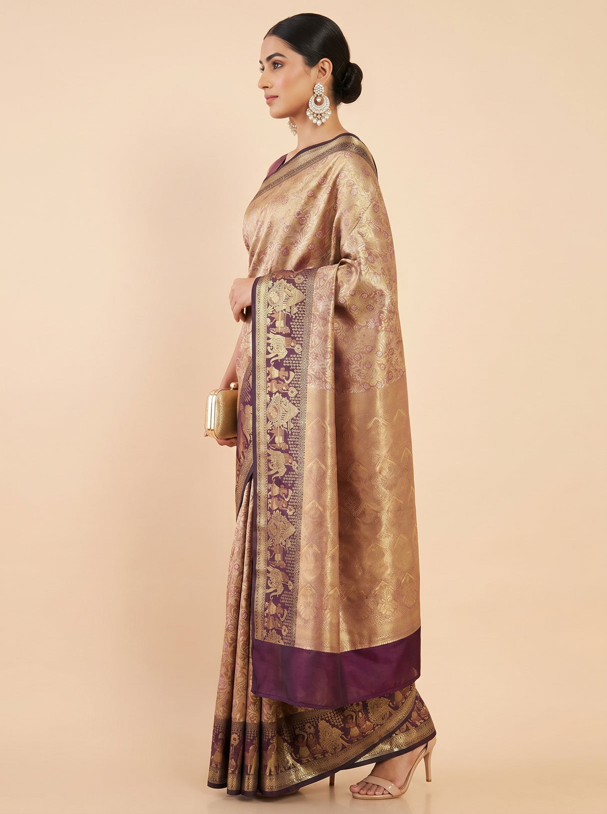 MIMOSA Maroon Kanjivaram Art Silk Saree — Model posing full length