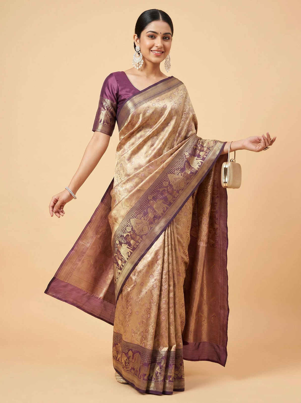MIMOSA Maroon Kanjivaram Art Silk Saree — pose 8 styling detail