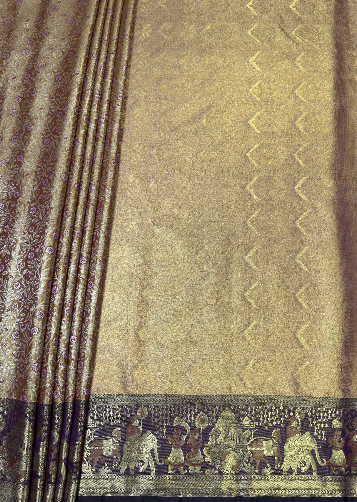 MIMOSA Maroon Kanjivaram Art Silk Saree — pallu and zari work detail
