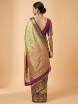MIMOSA Olive Kanjivaram Art Silk Saree — Blouse fabric with zari work