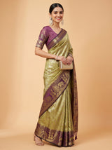 MIMOSA Olive Kanjivaram Art Silk Saree — Model posing full length