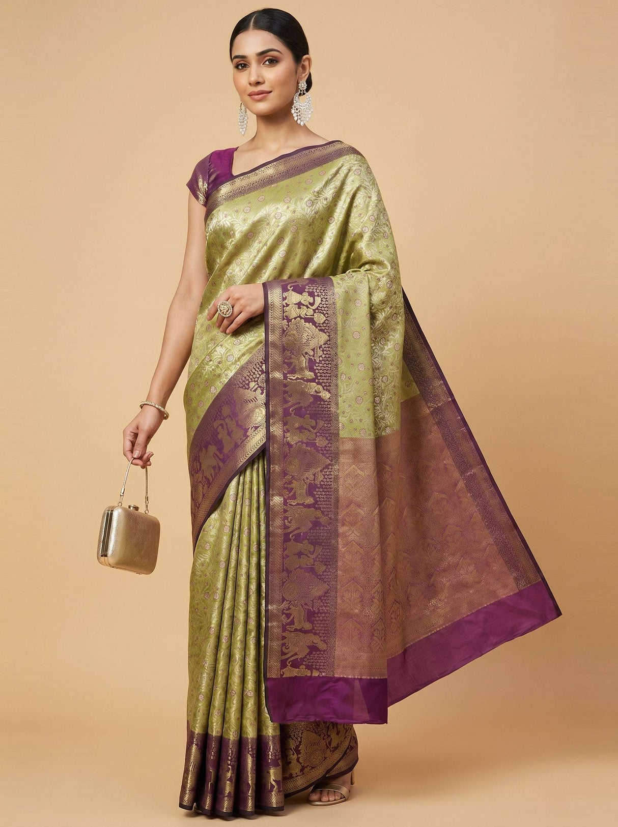 MIMOSA Olive Kanjivaram Art Silk Saree — pose 5 styling detail
