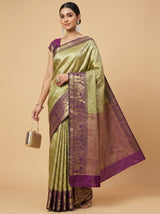 MIMOSA Olive Kanjivaram Art Silk Saree — pose 5 styling detail
