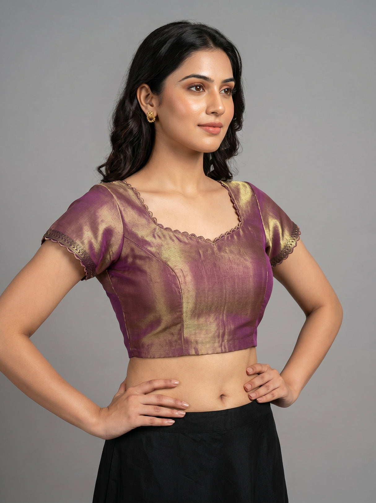 MIMOSA Olive Kanjivaram Art Silk Saree — blouse close-up