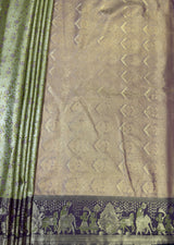 MIMOSA Olive Kanjivaram Art Silk Saree — pallu and zari work detail