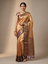 MIMOSA Orange Kanjivaram Art Silk Saree — Mannequin draped view showing pallu and border
