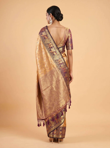 MIMOSA Orange Kanjivaram Art Silk Saree — Blouse fabric with zari work