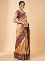 MIMOSA Orange Kanjivaram Art Silk Saree — Model posing full length