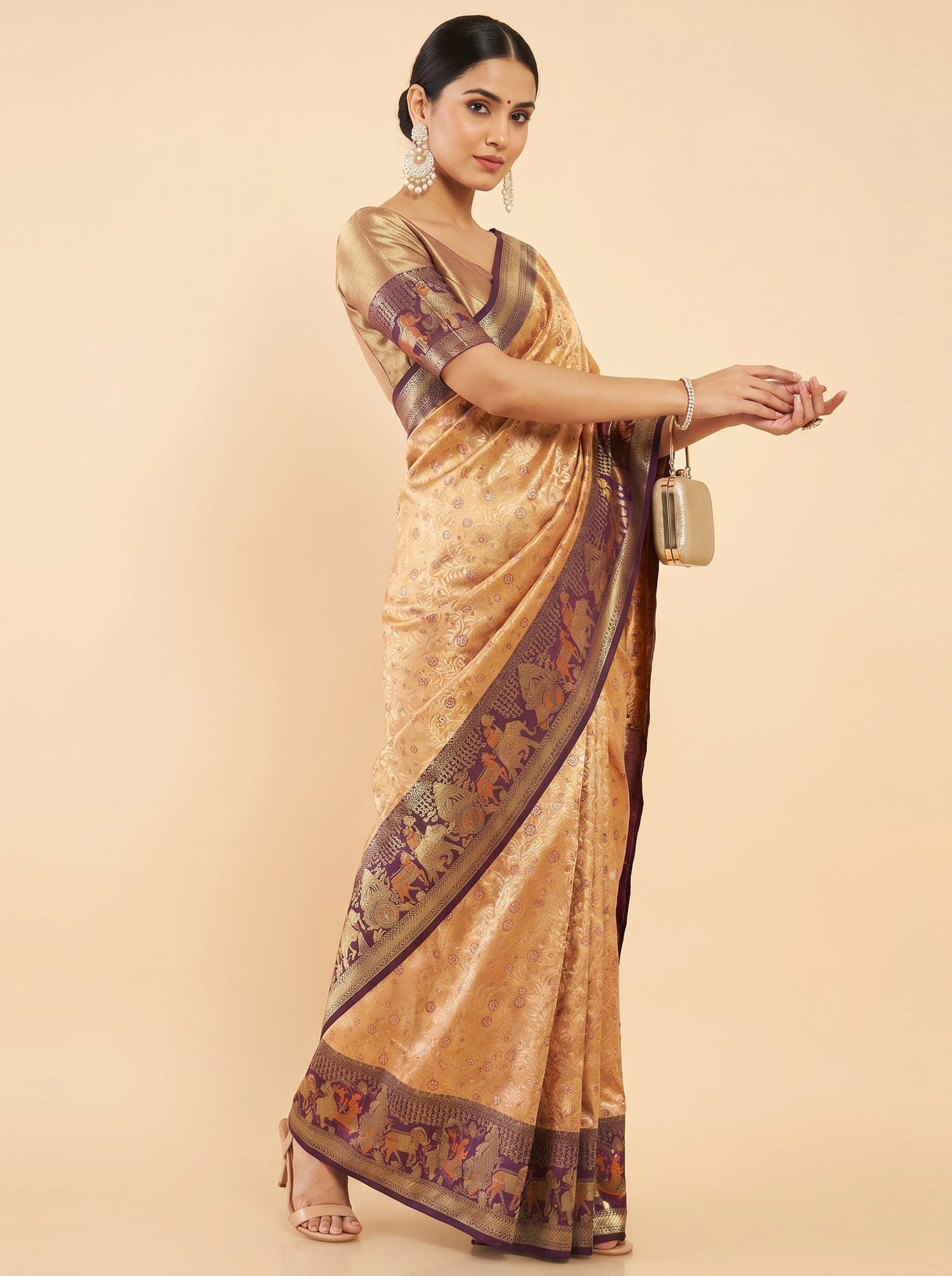 MIMOSA Orange Kanjivaram Art Silk Saree — pose 8 styling detail
