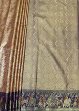 MIMOSA Orange Kanjivaram Art Silk Saree — pallu and zari work detail
