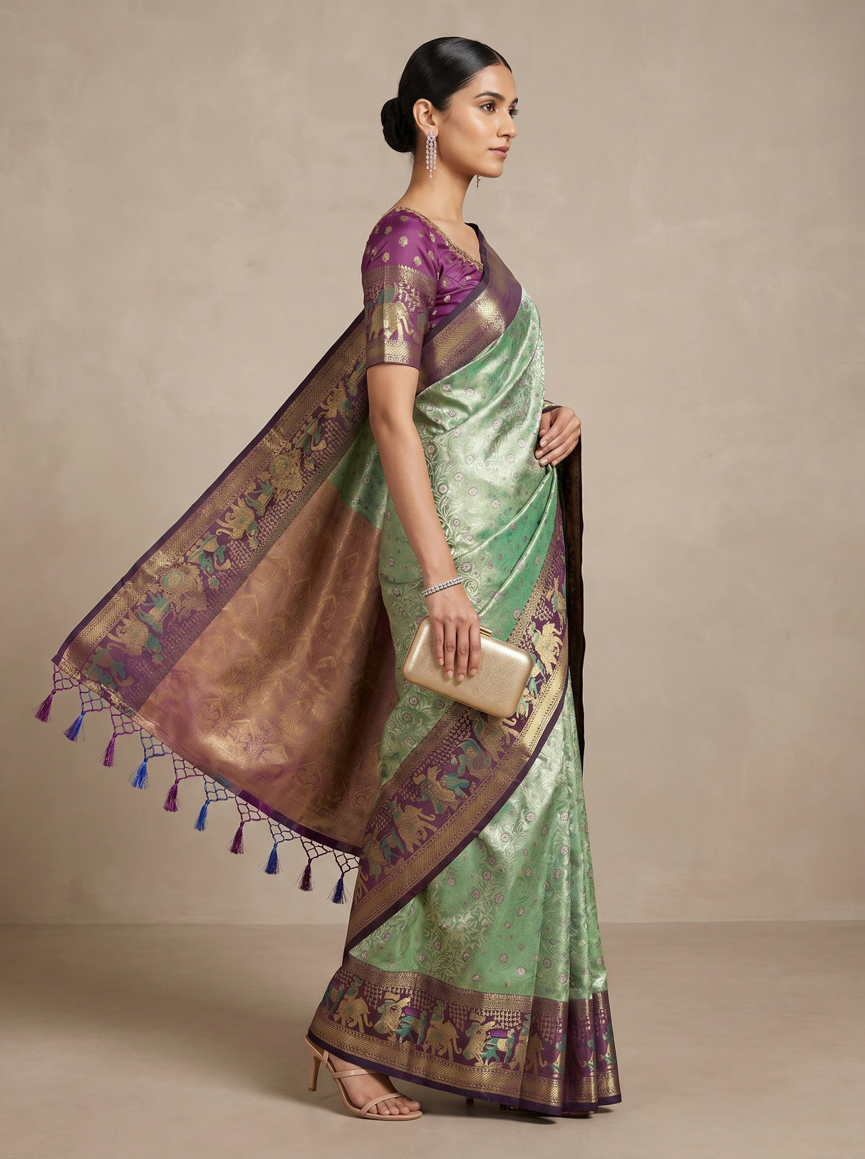 MIMOSA Rama Kanjivaram Art Silk Saree — Blouse fabric with zari work