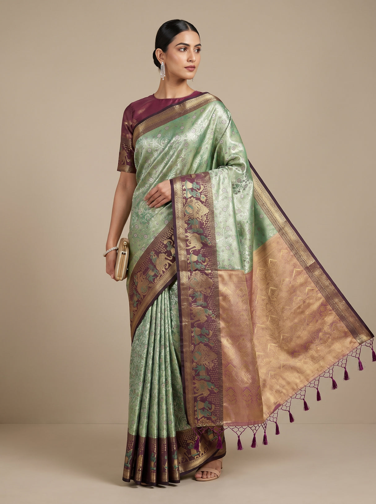 MIMOSA Rama Kanjivaram Art Silk Saree — pose 5 styling detail