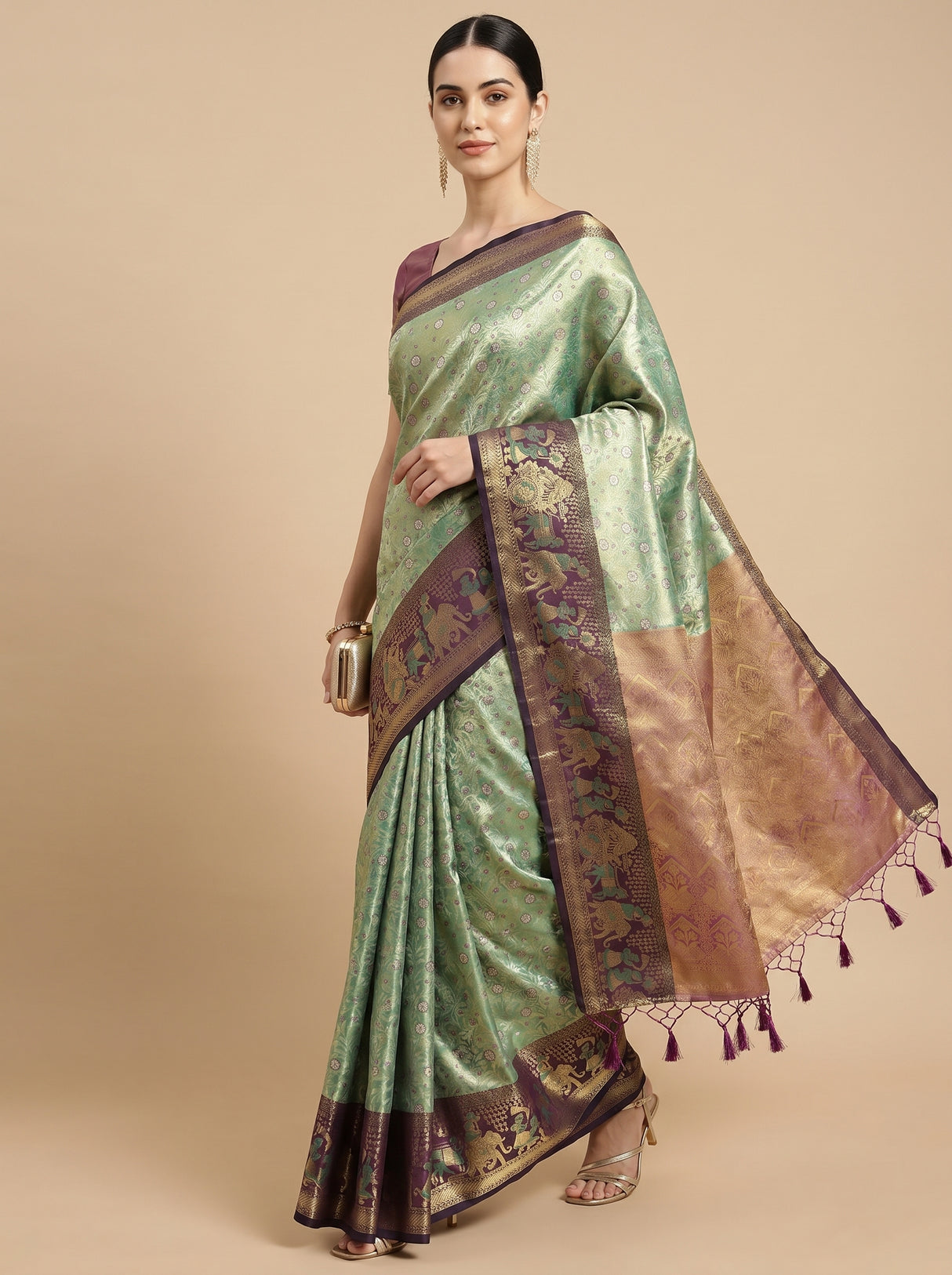 MIMOSA Rama Kanjivaram Art Silk Saree — pose 6 styling detail