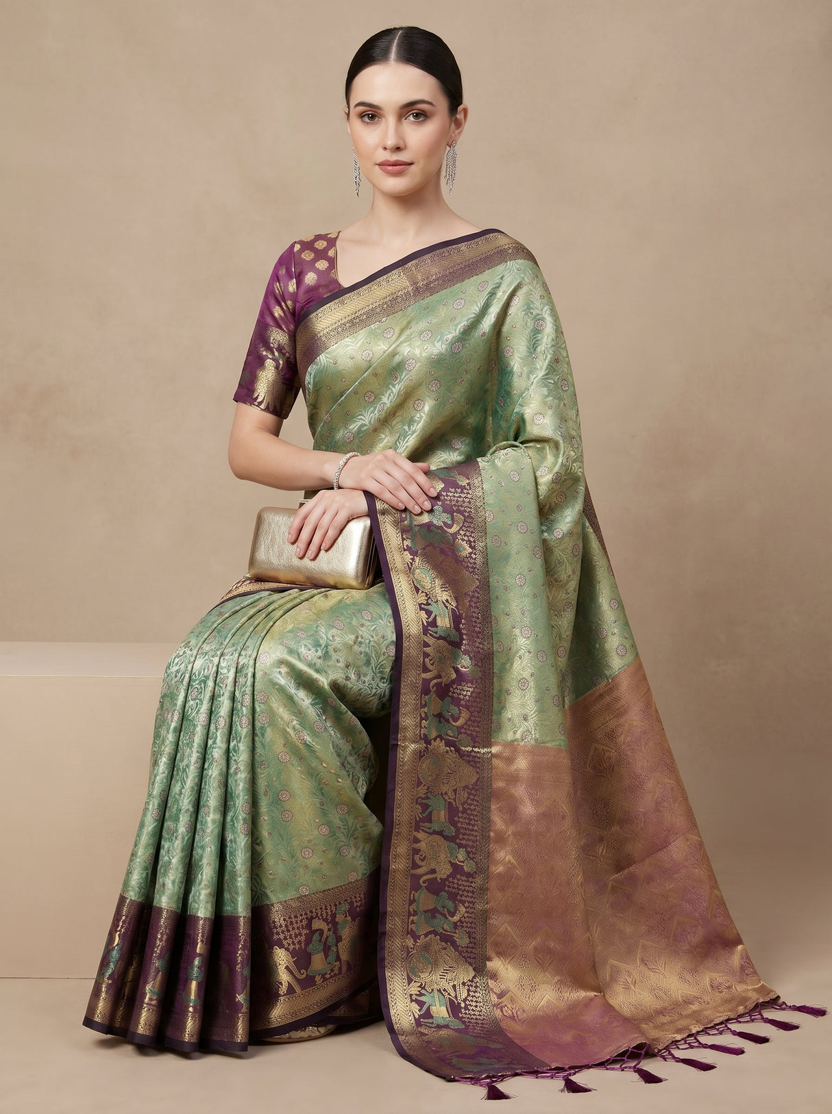 MIMOSA Rama Kanjivaram Art Silk Saree — pose 8 styling detail