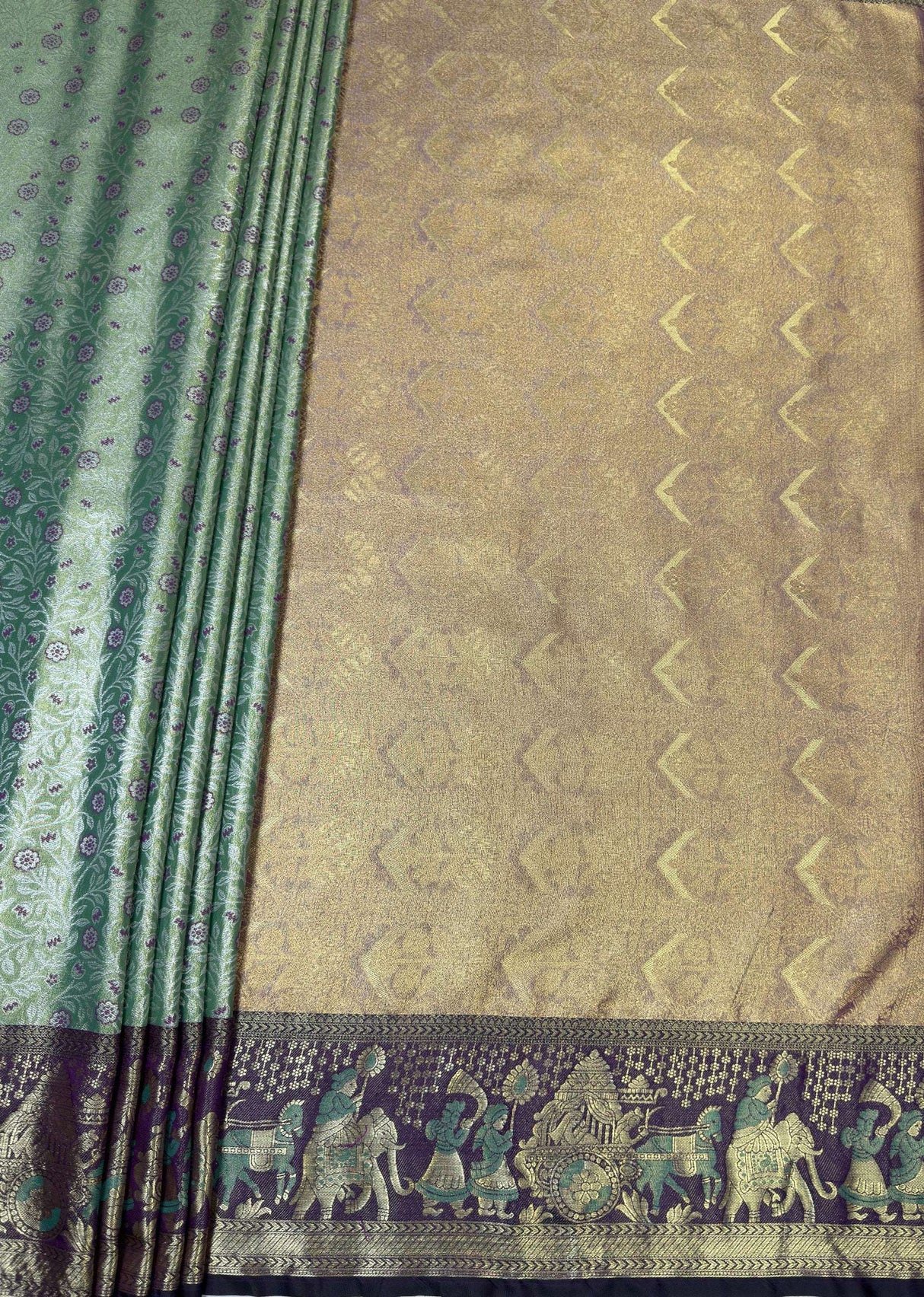 MIMOSA Rama Kanjivaram Art Silk Saree — pallu and zari work detail