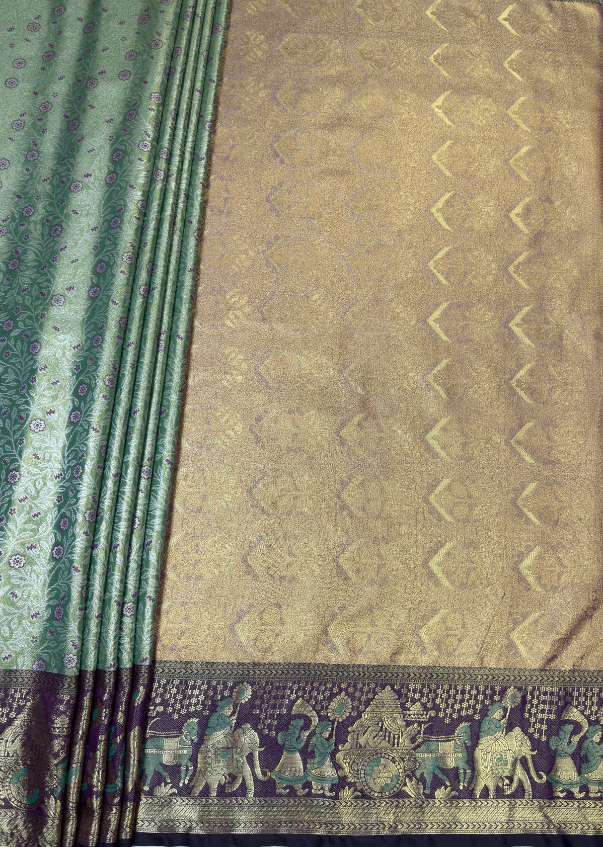MIMOSA Rama Kanjivaram Art Silk Saree — pallu and zari work detail