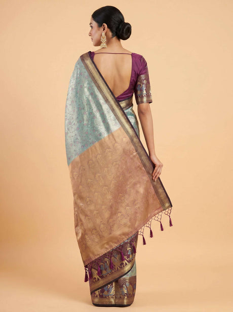 MIMOSA Saffire Kanjivaram Art Silk Saree — Blouse fabric with zari work