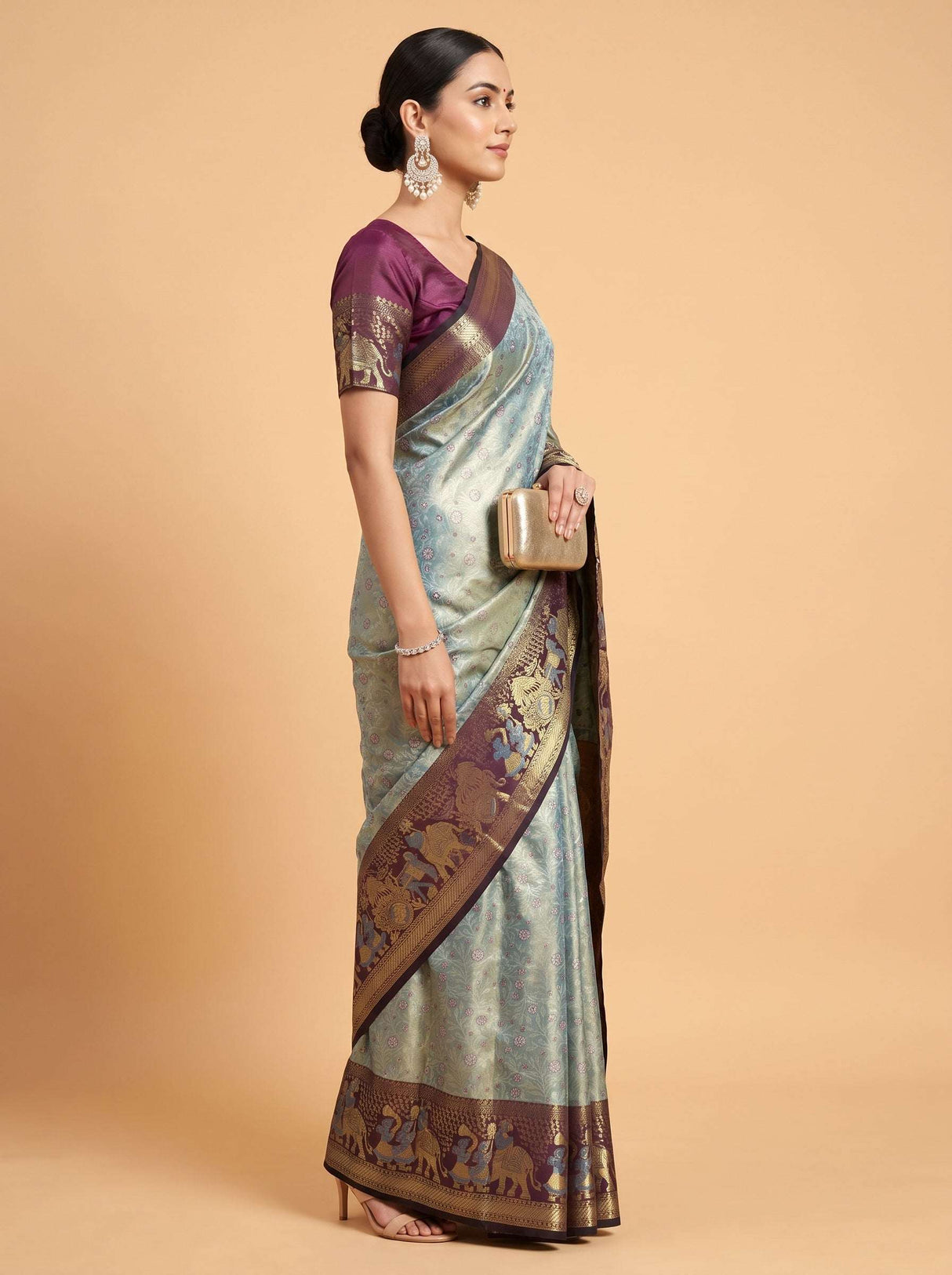 MIMOSA Saffire Kanjivaram Art Silk Saree — Model posing full length