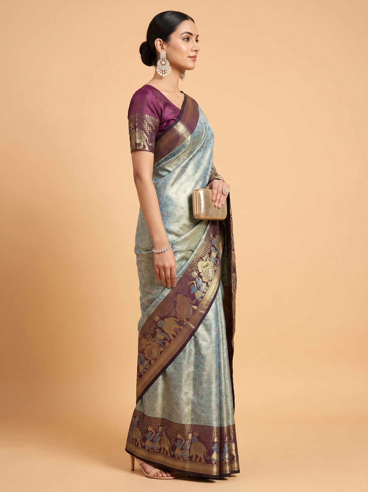 MIMOSA Saffire Kanjivaram Art Silk Saree — Model posing full length