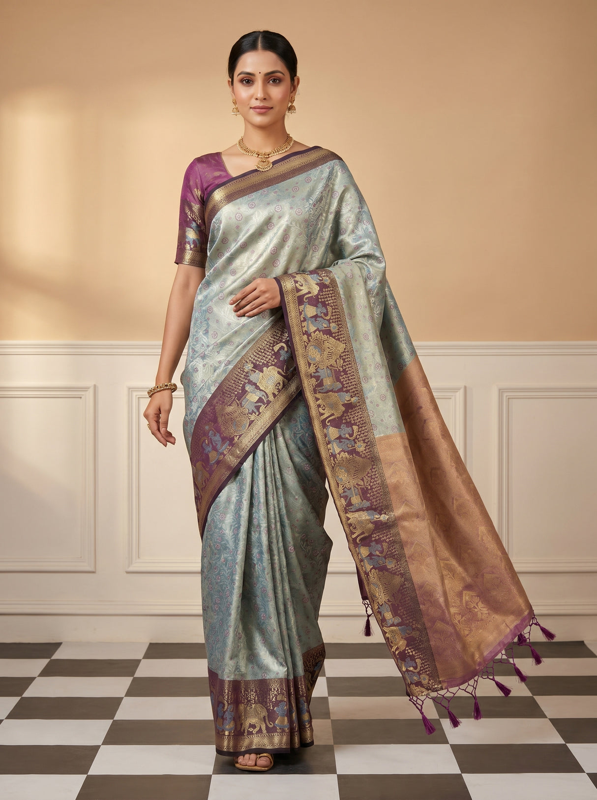 MIMOSA Saffire Kanjivaram Art Silk Saree — pose 6 styling detail