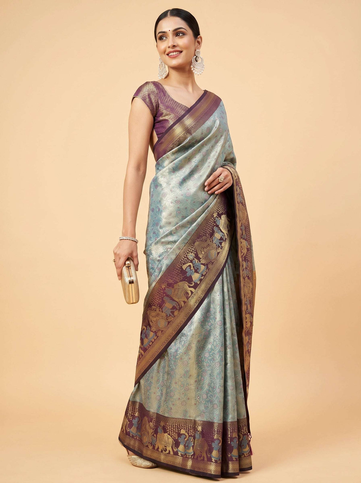 MIMOSA Saffire Kanjivaram Art Silk Saree — pose 7 styling detail