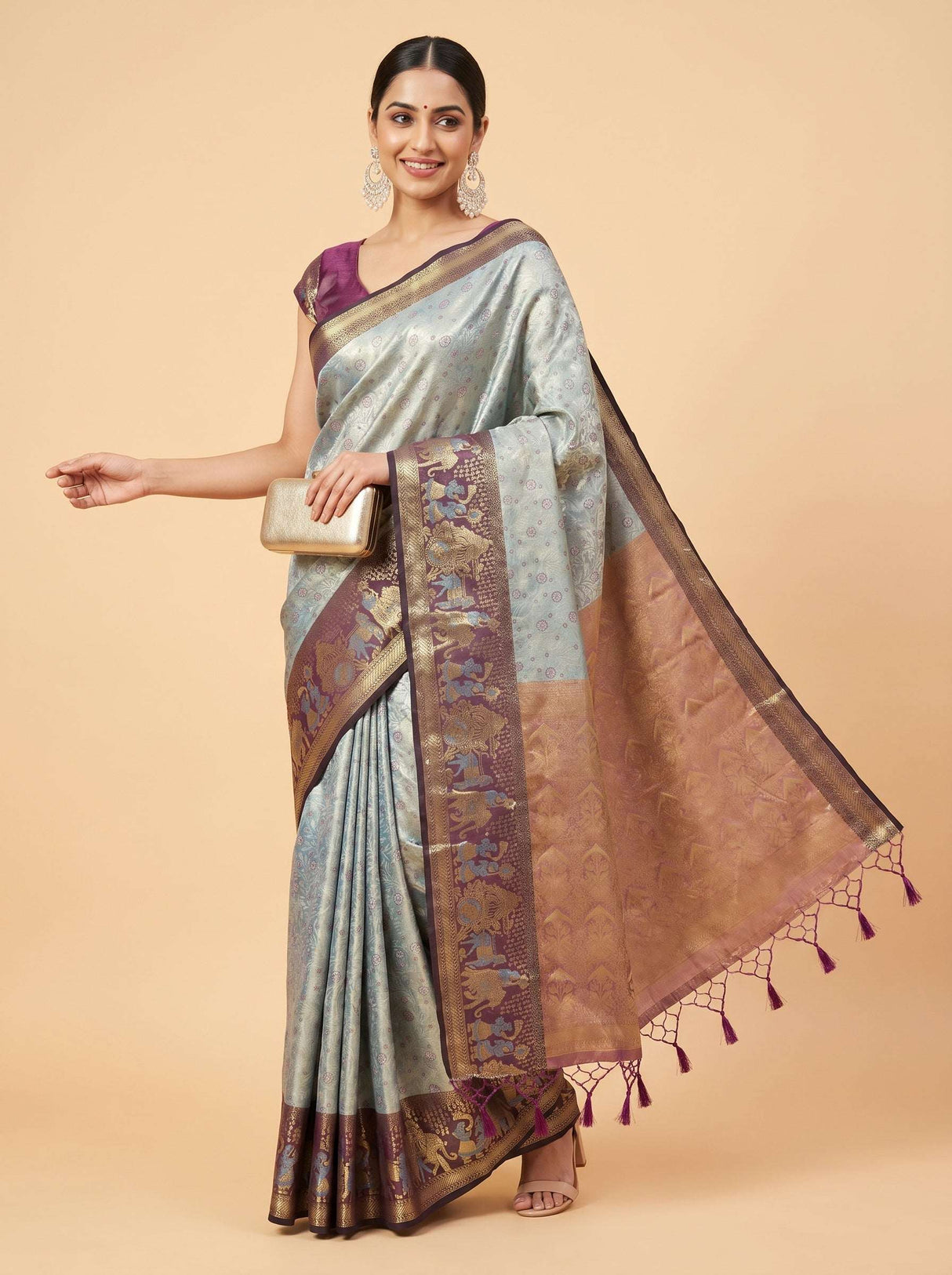 MIMOSA Saffire Kanjivaram Art Silk Saree — pose 8 styling detail