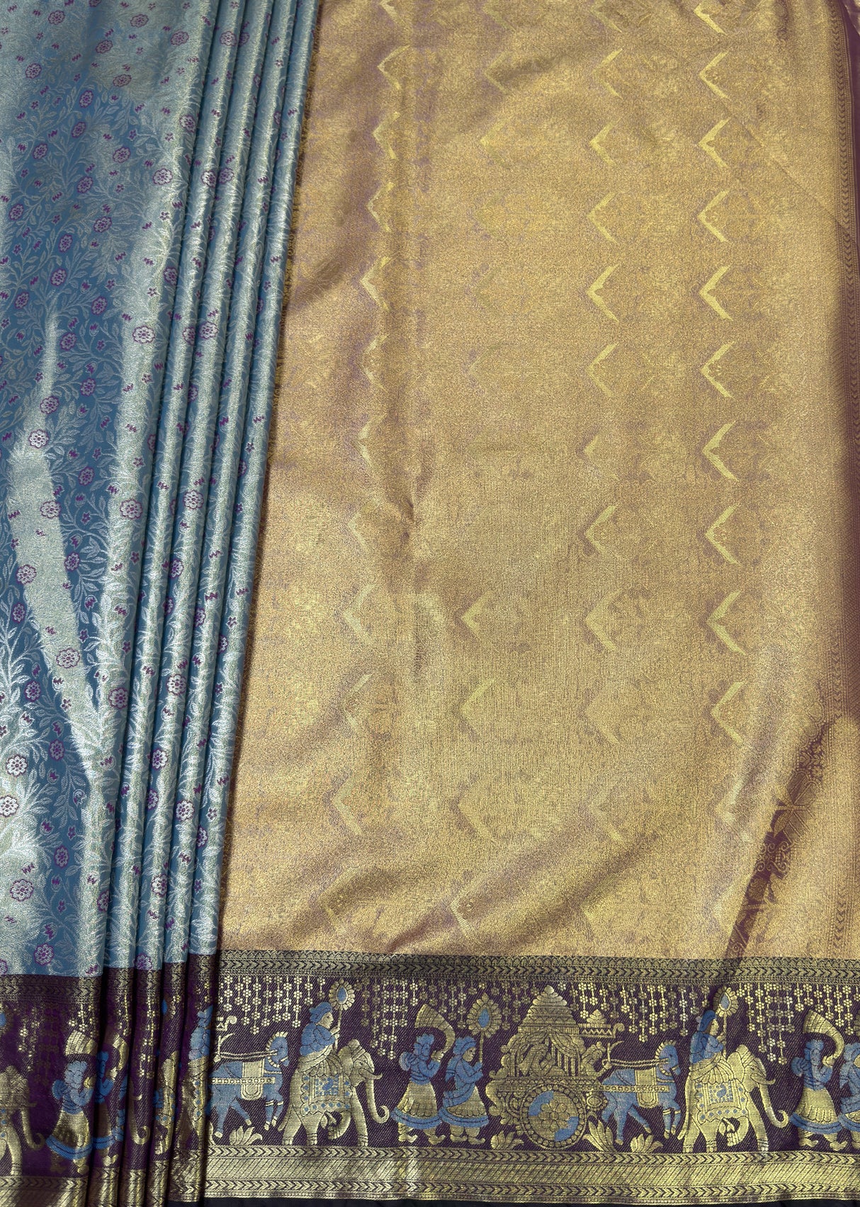 MIMOSA Saffire Kanjivaram Art Silk Saree — pallu and zari work detail