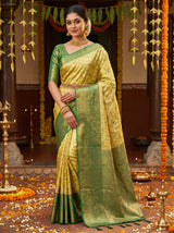 MIMOSA Gold Kanjivaram Art Silk Saree — Draped Mannequin View