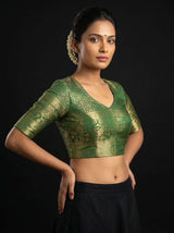 MIMOSA Gold Kanjivaram Art Silk Saree — blouse close-up