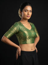 MIMOSA Gold Kanjivaram Art Silk Saree — blouse close-up